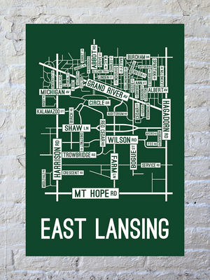 East Lansing, Michigan Street Map Screen Print