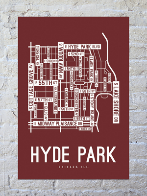 Hyde Park, Chicago, Illinois Street Map Screen Print