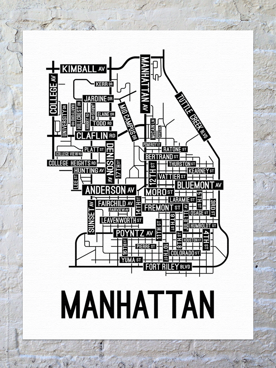 Manhattan, Kansas Street Map Canvas