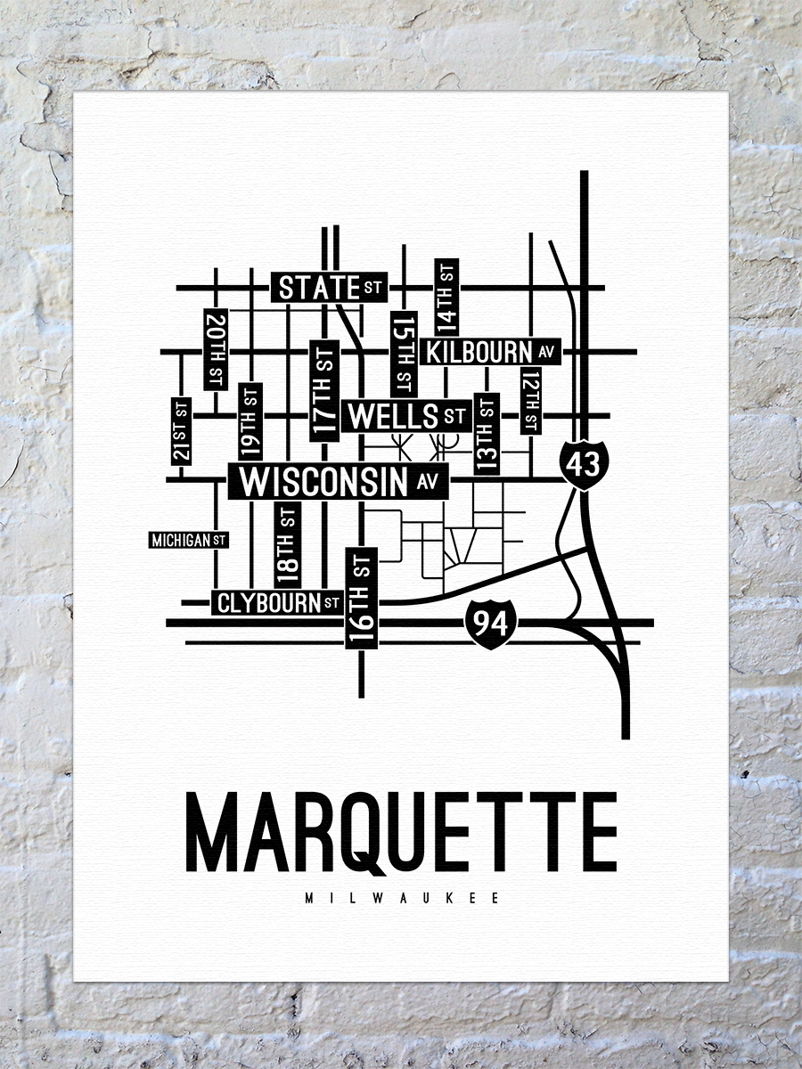 Marquette, Milwaukee Street Map Canvas