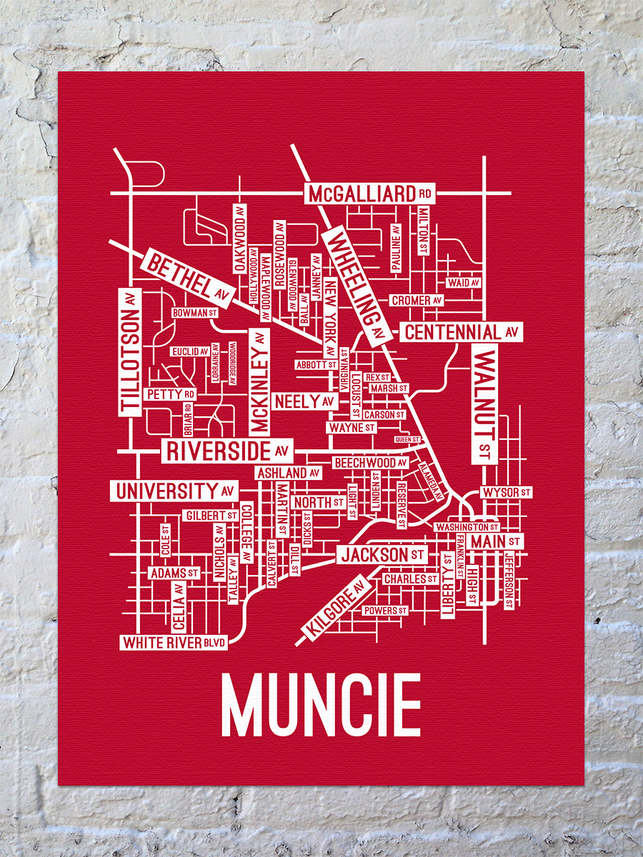 Muncie, Indiana Street Map Canvas