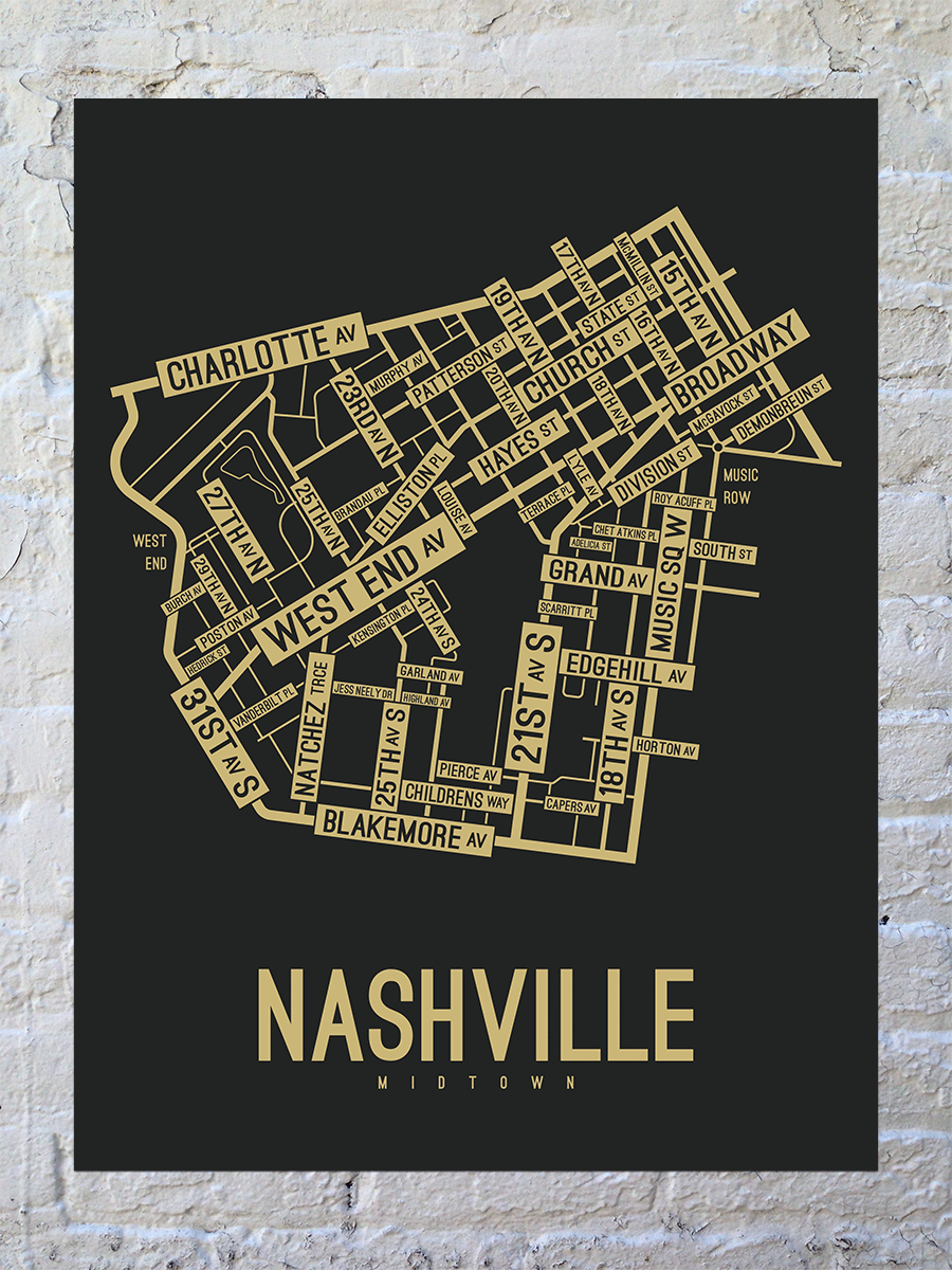 Nashville, Midtown Street Map Poster