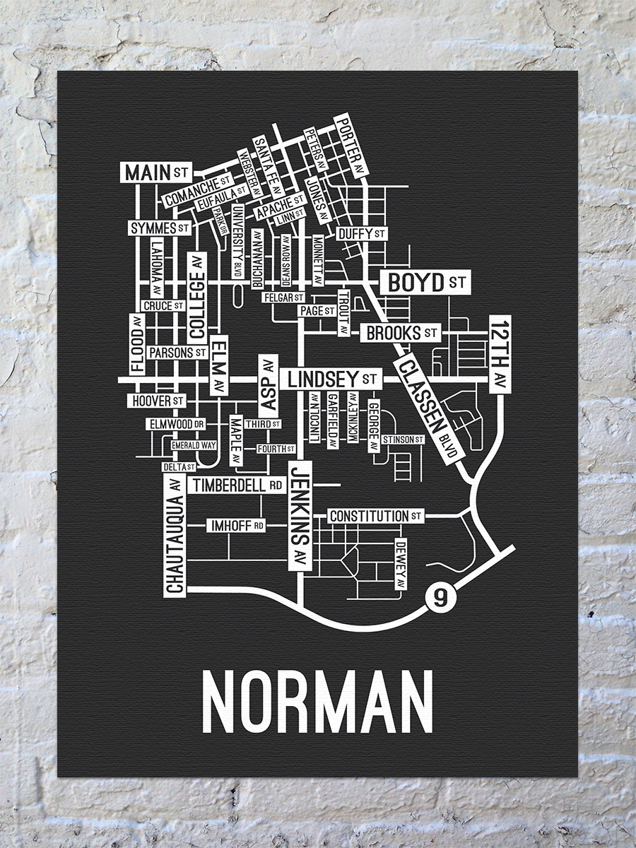 Norman, Oklahoma Street Map Canvas