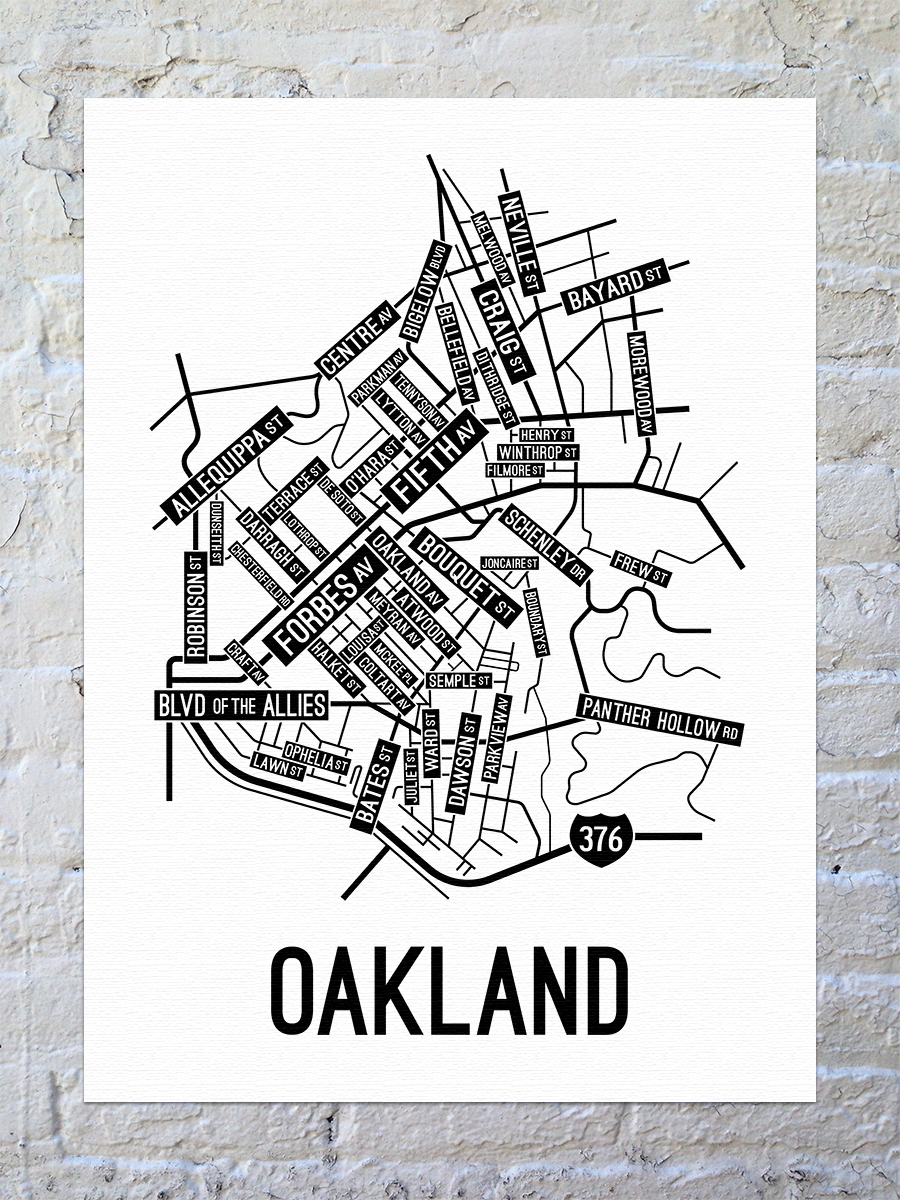 Oakland, Pittsburgh Street Map Canvas