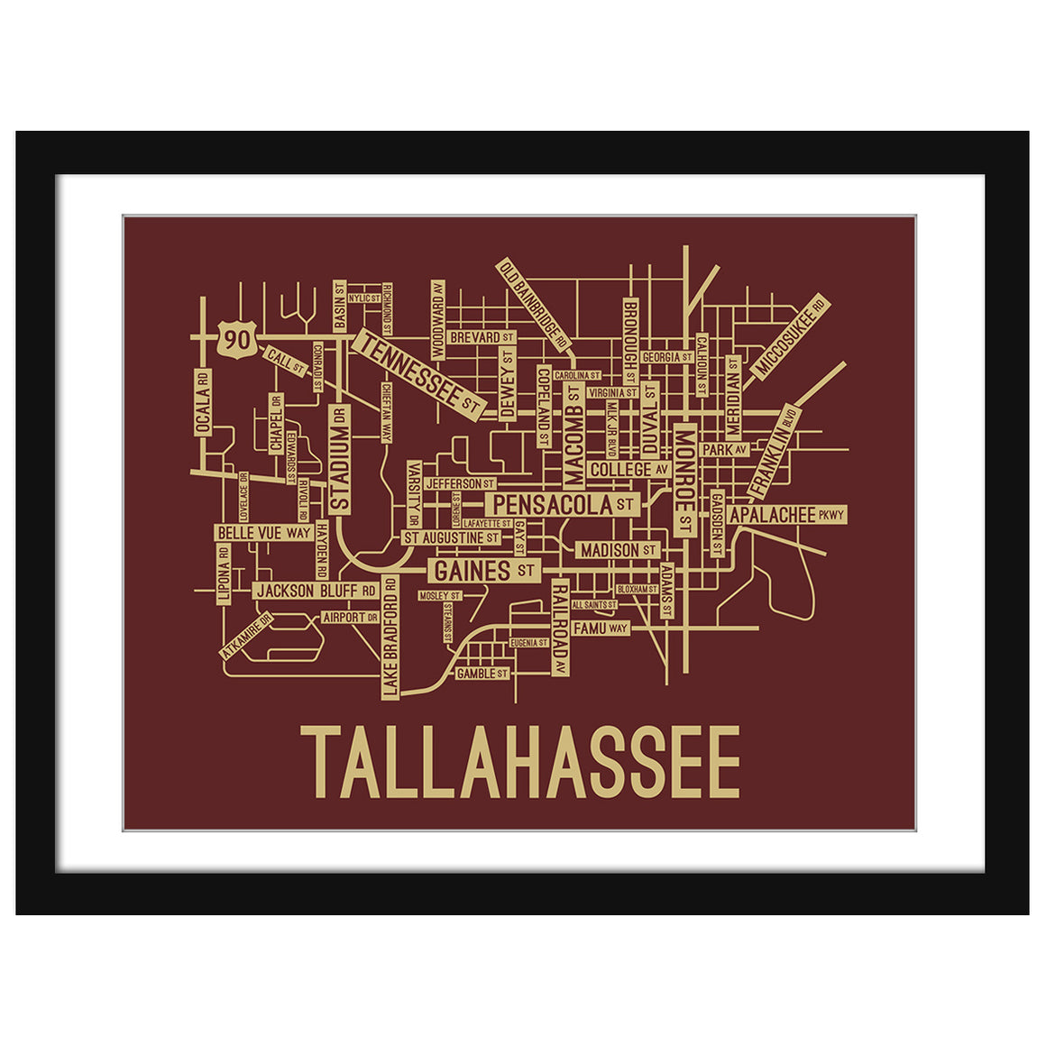Tallahassee, Florida Street Map Screen Print