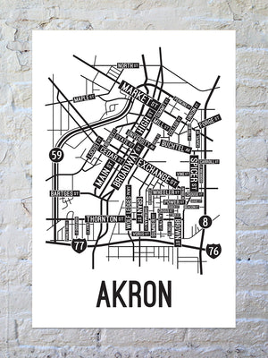 Akron, Ohio Street Map Poster