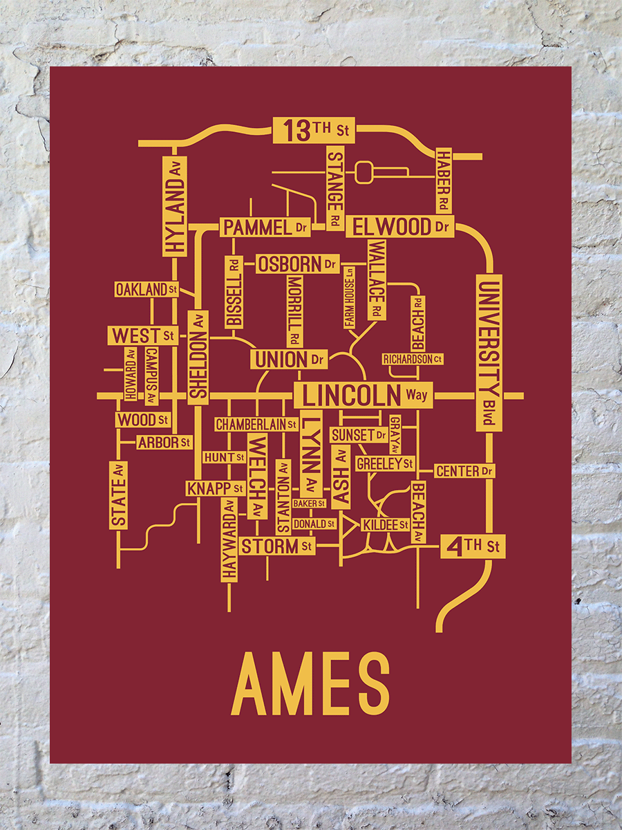 Ames, Iowa Street Map Poster