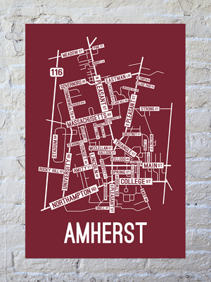 Amherst, Massachusetts Street Map Screen Print