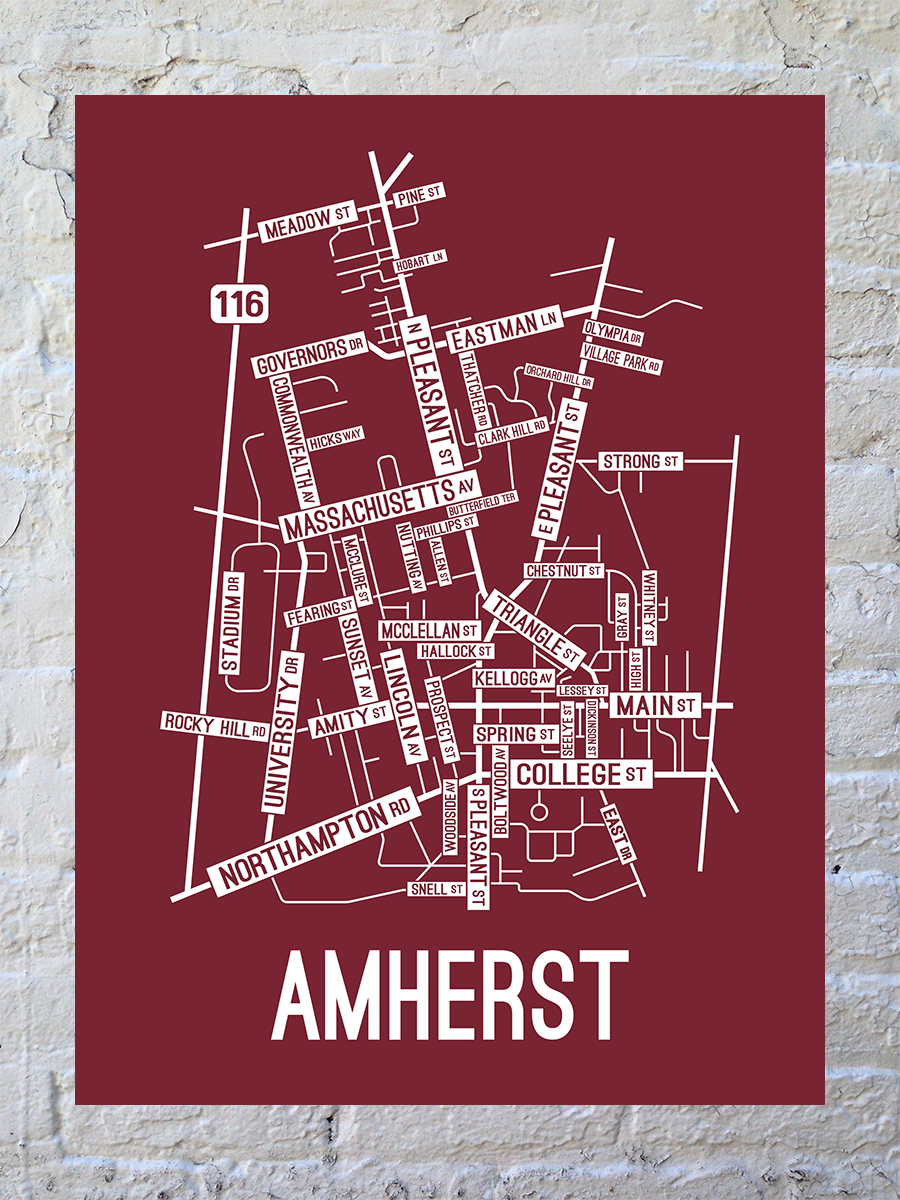 Amherst, Massachusetts Street Map Poster