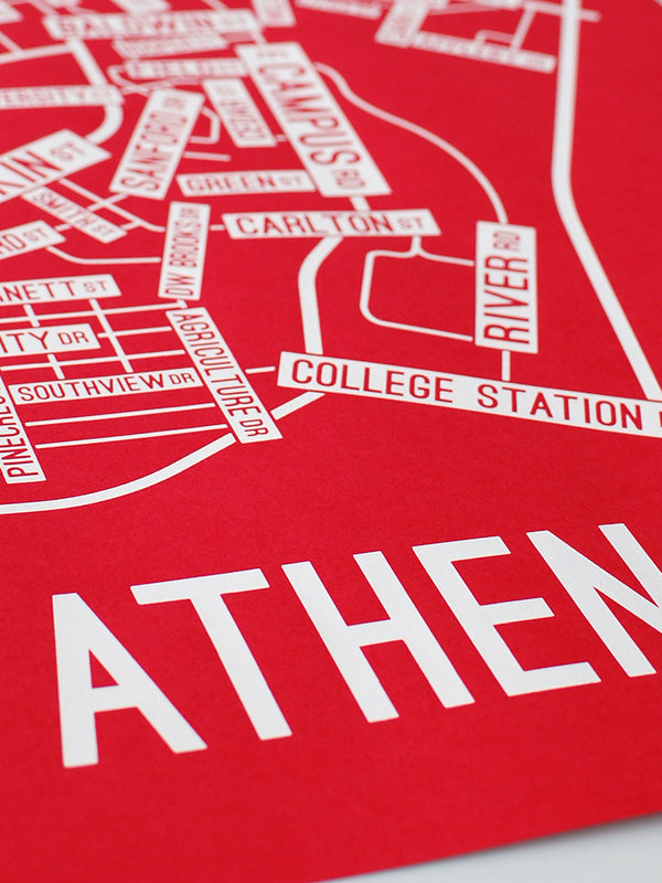 Athens, Street Map Screen Print School Street Posters