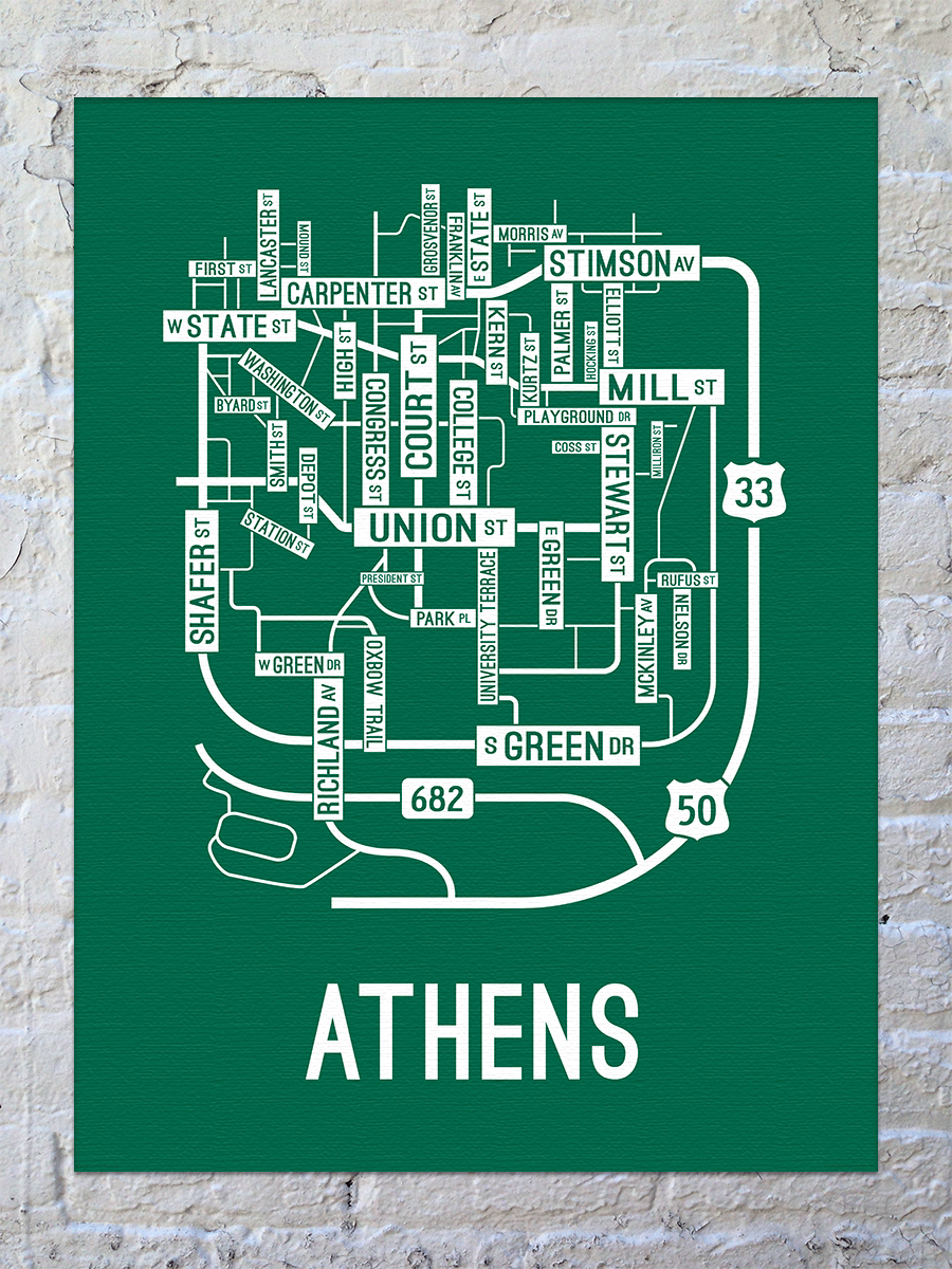 Athens, Ohio Street Map Canvas