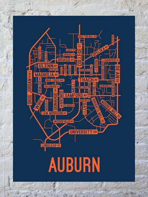 Auburn, Alabama Street Map Poster