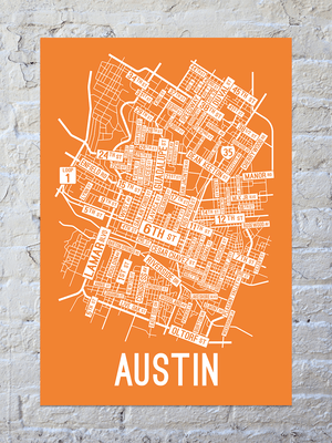 Austin, Texas Street Map Screen Print