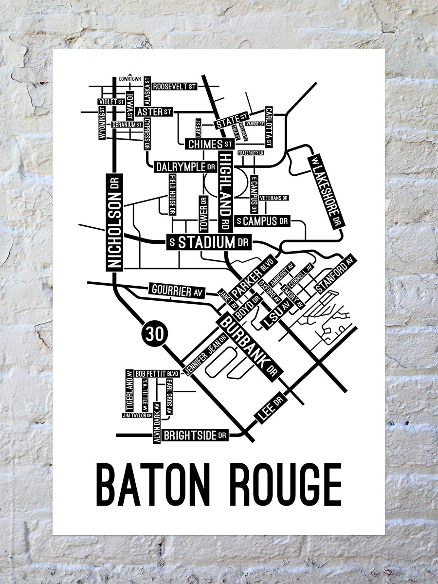 Baton Rouge, Louisiana Street Map Poster
