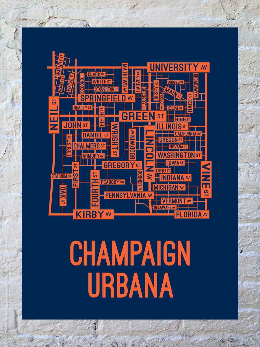 Champaign Urbana, Illinois Street Map Poster