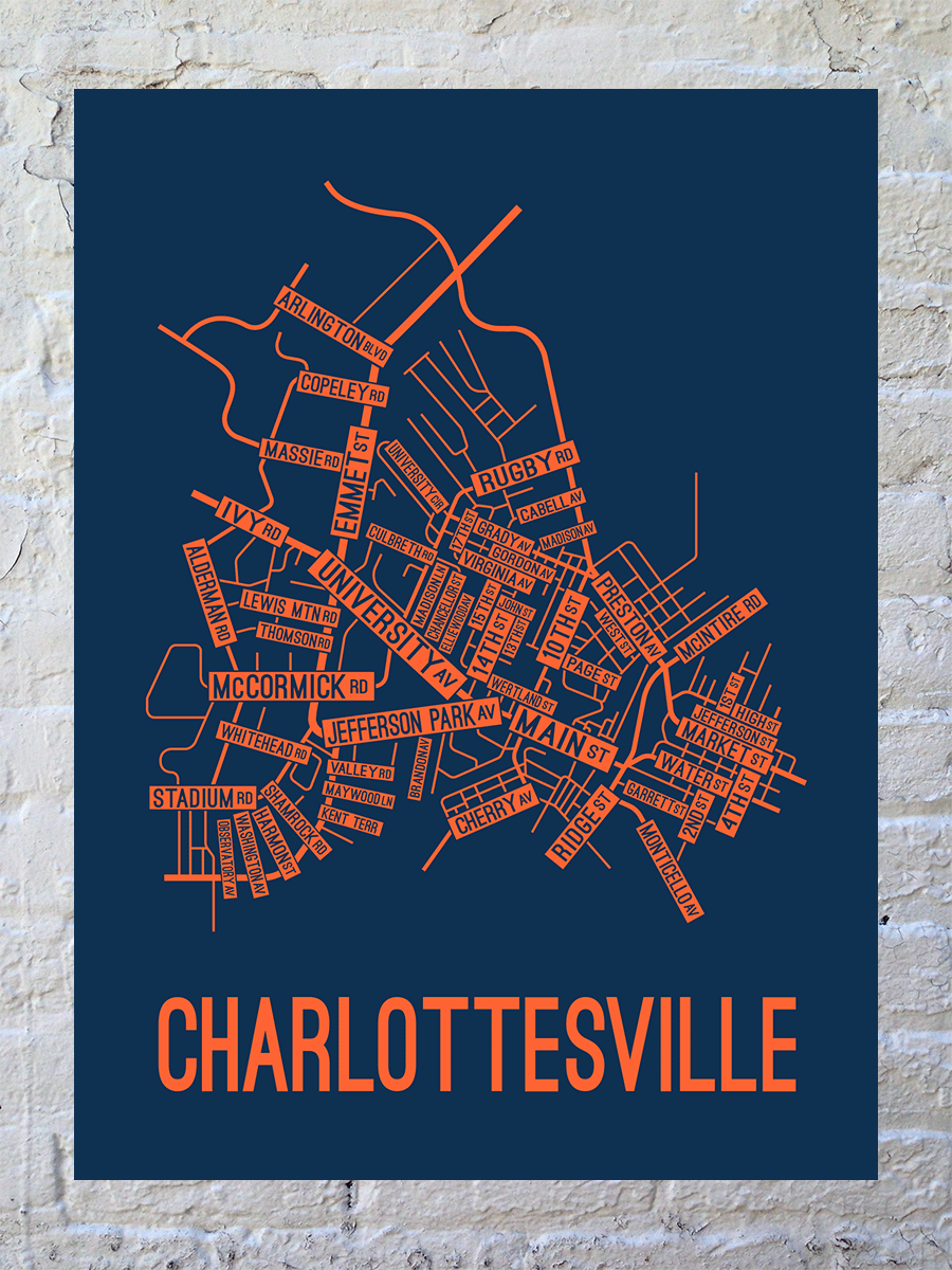 Charlottesville, Virginia Street Map Poster