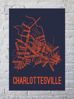 Charlottesville, Virginia Street Map Screen Print