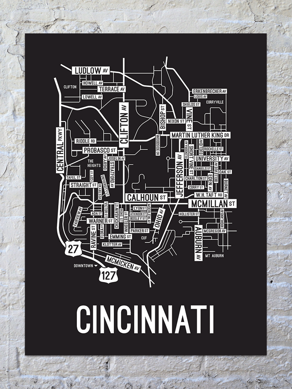 Cincinnati, Ohio Street Map Poster School Street Posters