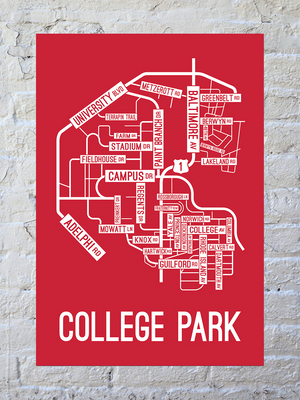 College Park, Maryland Street Map Screen Print