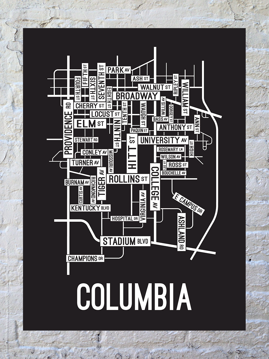 Columbia, Missouri Street Map Poster
