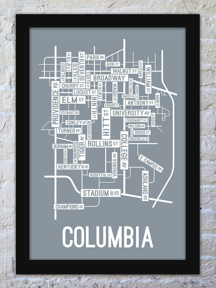 Columbia, Missouri Street Map Screen Print