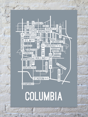 Columbia, Missouri Street Map Screen Print