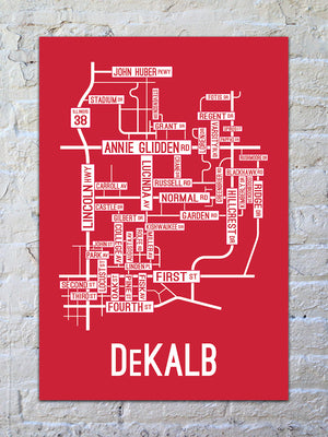 DeKalb, Illinois Street Map Screen Print