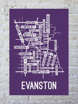 Evanston, Illinois Street Map Screen Print