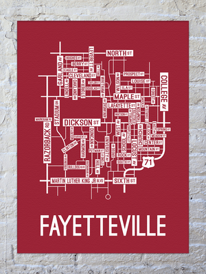Fayetteville, Arkansas Street Map Canvas