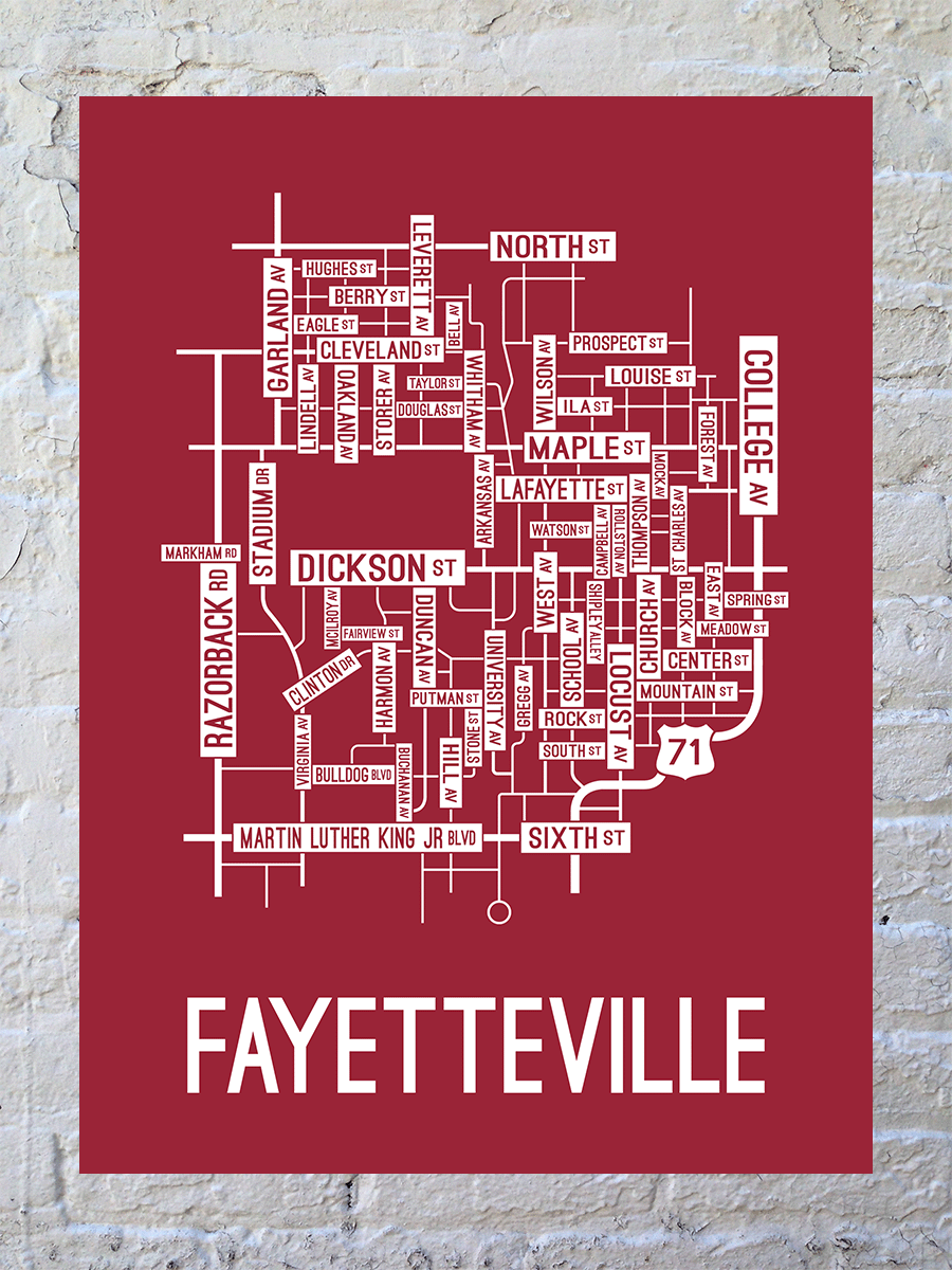 Fayetteville, Arkansas Street Map Poster