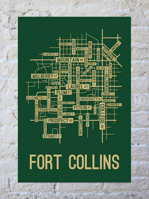 Fort Collins, Colorado Street Map Screen Print