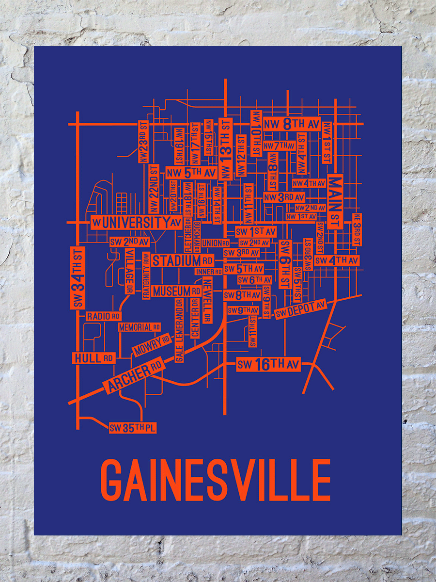 Gainesville, Florida Street Map Poster