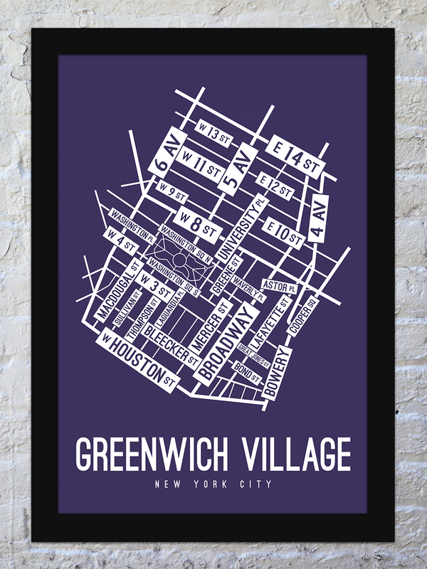 Greenwich Village, New York Street Map Screen Print - School Street Posters