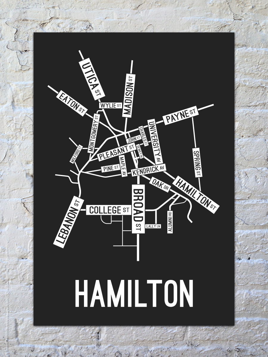 Hamilton, New York Street Map Screen Print