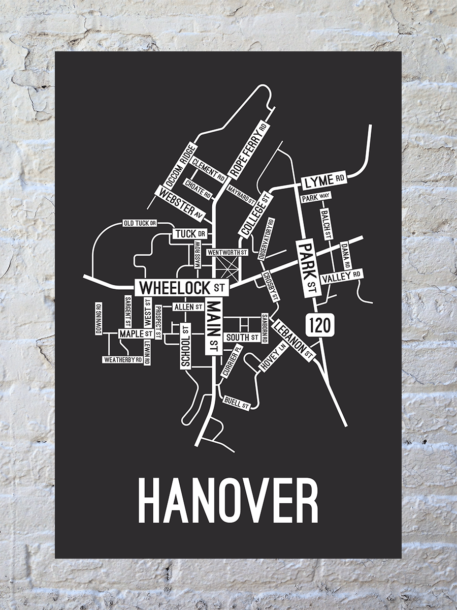 Hanover, New Hampshire Street Map Screen Print