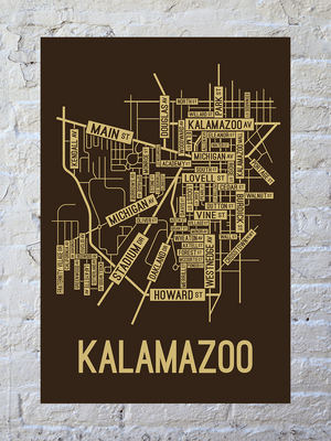 Kalamazoo, Michigan Street Map Screen Print