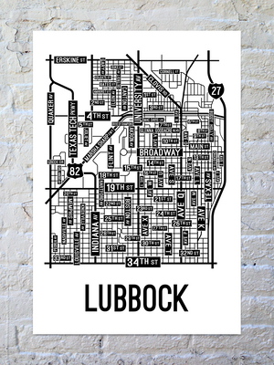 Lubbock, Texas Street Map Poster