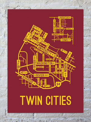 Twin Cities, Minnesota Street Map Canvas