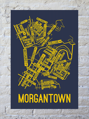Morgantown, West Virginia Street Map Screen Print