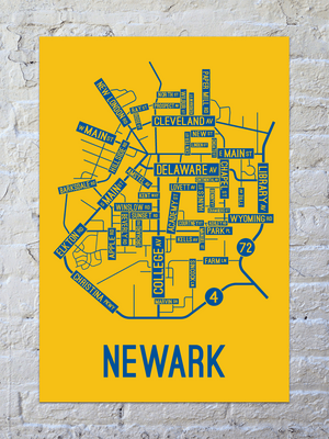 Newark, Delaware Street Map Screen Print