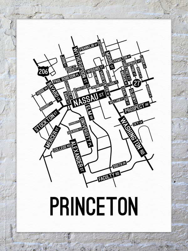 Princeton, New Jersey Street Map Canvas School Street Posters