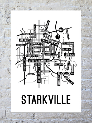 Starkville, Mississippi Street Map Poster