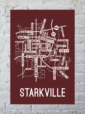 Starkville, Mississippi Street Map Screen Print