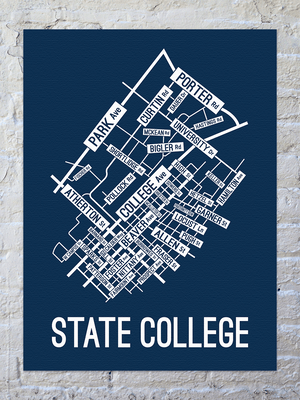 State College, Pennsylvania Street Map Canvas