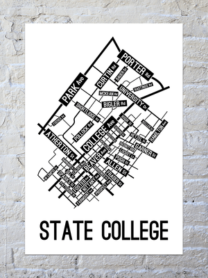 State College, Pennsylvania Street Map Poster