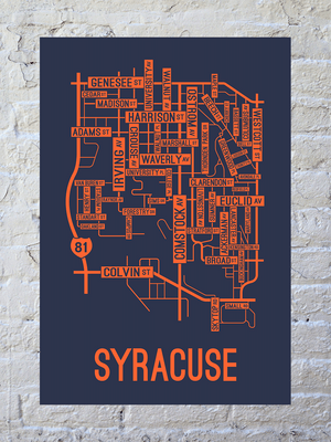 Syracuse, New York Street Map Screen Print