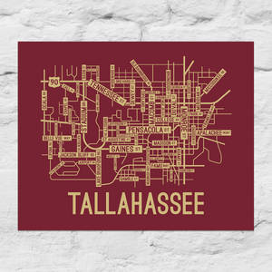Tallahassee, Florida Street Map Screen Print