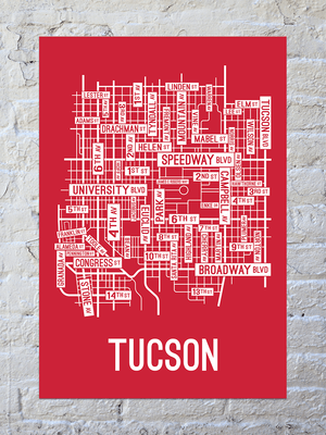 Tucson, Arizona Street Map Screen Print