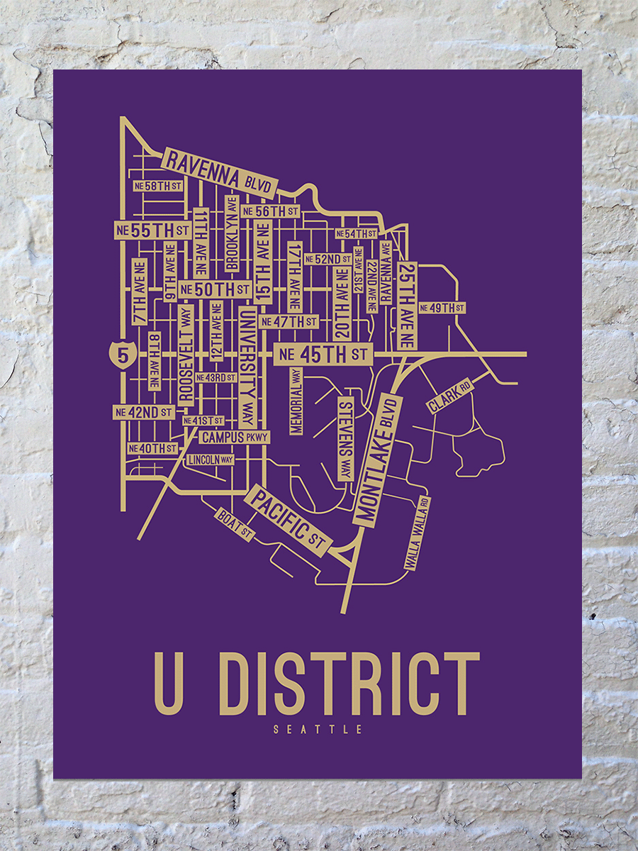 U District, Seattle, Washington Street Map Poster
