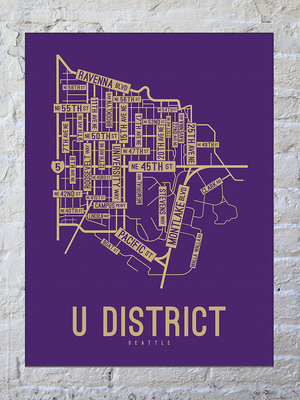 U District, Seattle, Washington Street Map Canvas